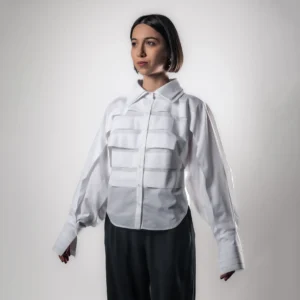 Camasa alba din bumbac cu pliuri orizontale